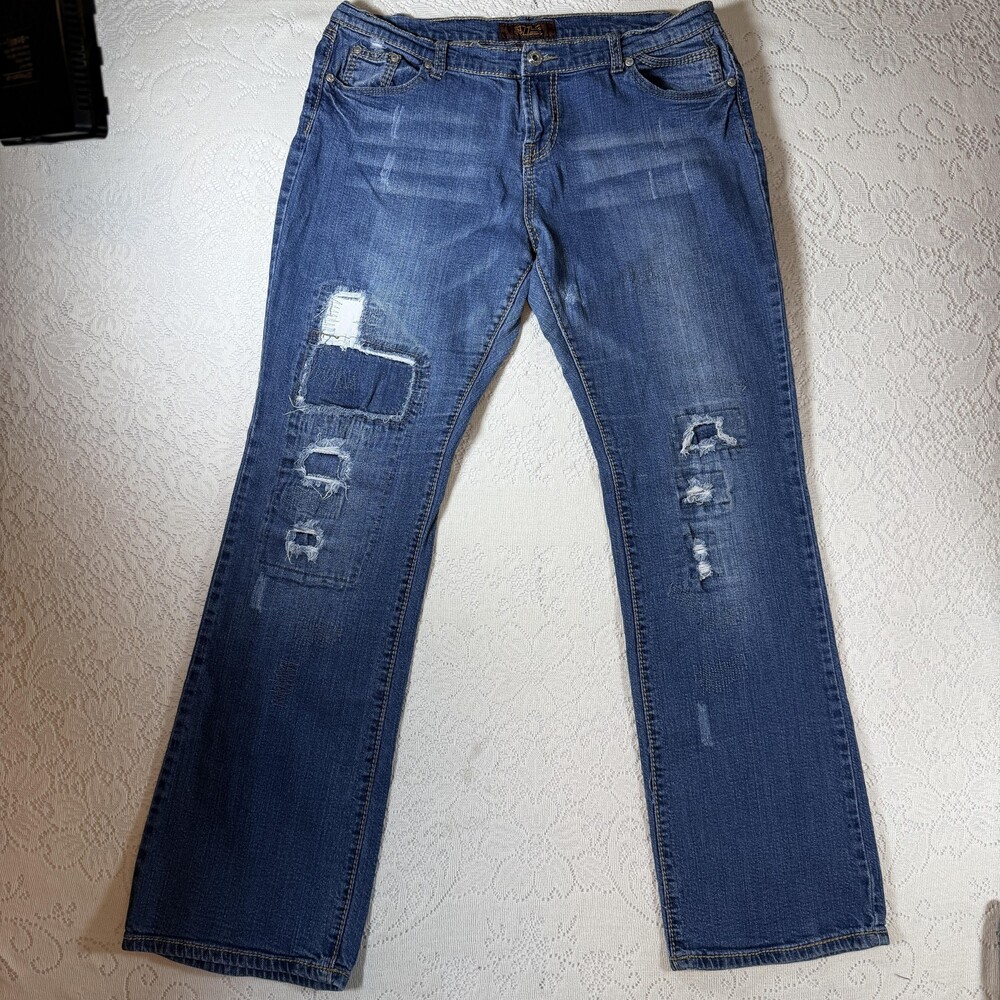 Style Jeans Straight Jeans Juniors 13 Blue High Rise Distressed Stretch 35x32